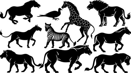 set of horses silhouettes