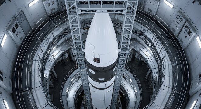 Minuteman III ICBM Vertical in Underground Missile Silo with Scaffolding