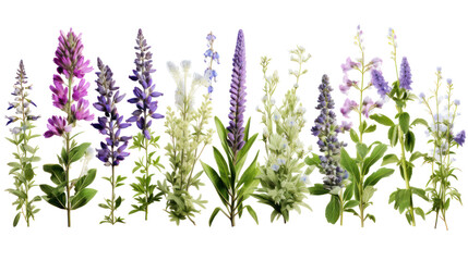 Naklejka premium Set of Veronica Teucrium and Veronica Gentianoides - Frontal view of flowering Veronica plants on transparent background