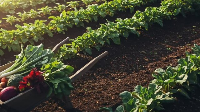 Fresh Summer Vegetables in Wheelbarrow, Farm Harvest