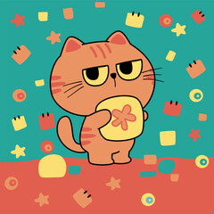 Cute funny cat and hand drawn vector illustration design. Idea for cards, print, poster and doodle cat style.