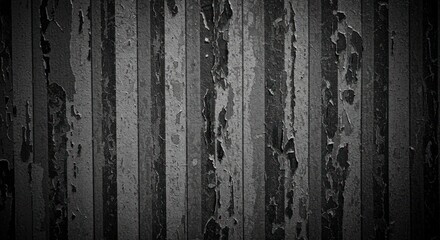 Black and gray striped wall with peeling paint vertical boards