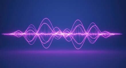 Bright pink sound waves oscillate against a dark blue backdrop reflecting softly