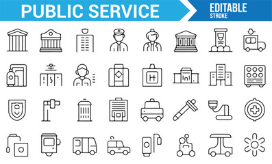 Collection of public service and civil service icons for use in government, education, and healthcare projects.