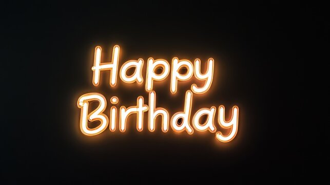 Glowing cursive "Happy Birthday" text on a dark backdrop with an orange-yellow neon effect - Powered by Adobe