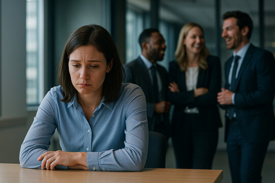 Sad Office Woman Being Gossiped About