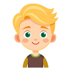 Obraz premium smiling boy, happy blond boy, light skin boy, cheerful child, boy portrait, blond hair child, European boy, cartoon boy, boy face, child character, white background, flat design, boy avatar, boy clipa