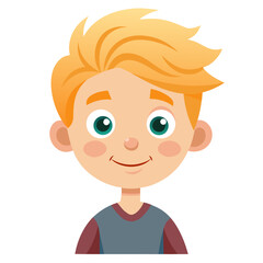 Obraz premium smiling boy, happy blond boy, light skin boy, cheerful child, boy portrait, blond hair child, European boy, cartoon boy, boy face, child character, white background, flat design, boy avatar, boy clipa