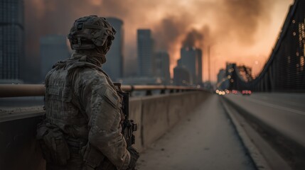 Silent Bridge with Soldier After Urban Battle