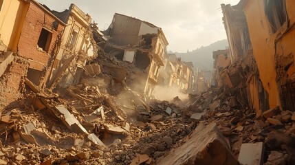 Fototapeta premium Earthquake devastation leaves city in ruins