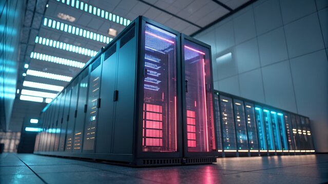 Edge Computing Data Center with Futuristic Glow and Lights