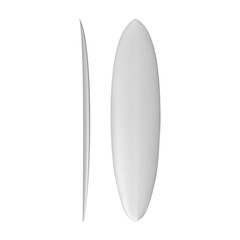 White surfboard realistic vector template. Long surf board blank illustration. Long shape funboard design, extreme wave surfing water sport. Surfer equipment graphic mockup, classic vacation activity