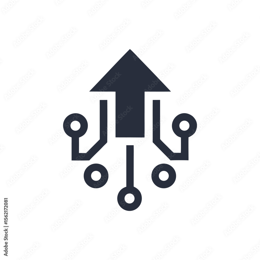 Poster dark gray circuit board arrow icon with circular nodes technology