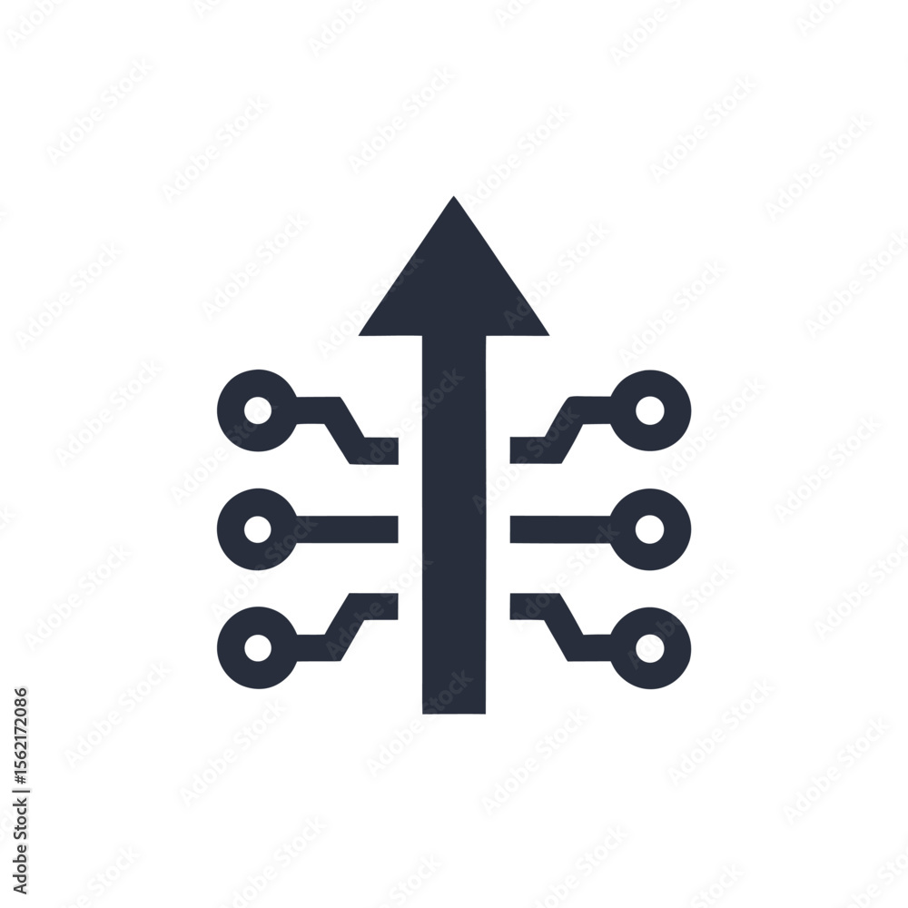 Poster dark grey abstract circuit board with upward arrow technology data