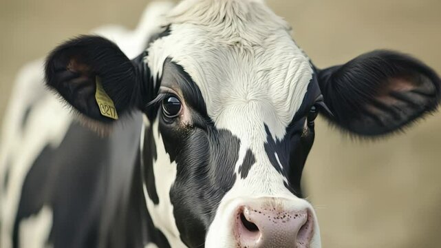 Close-up Sequence of Holstein Cow with Expressive Face in Pasture