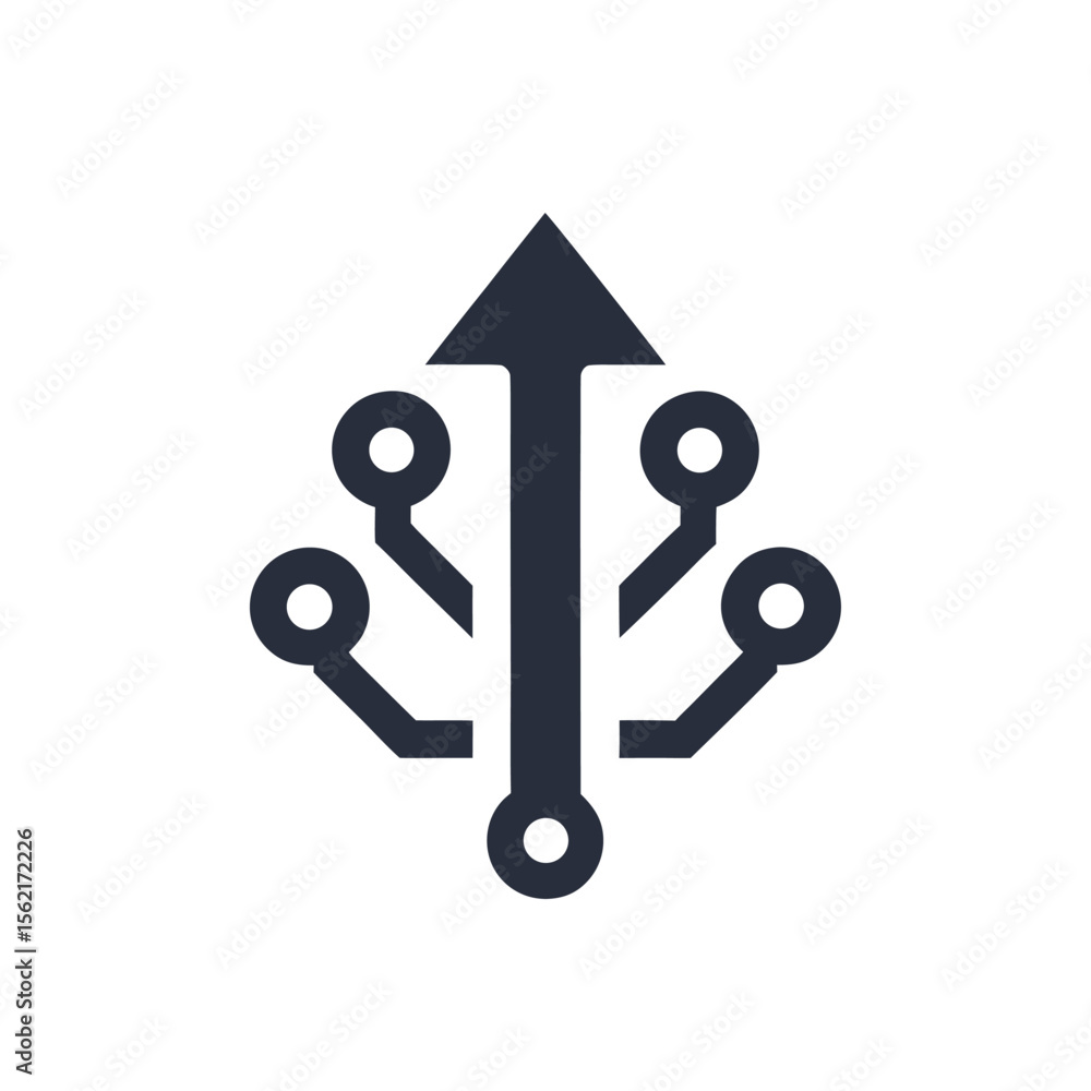 Poster dark grey abstract symbol with upward arrow and circular elements technology connection