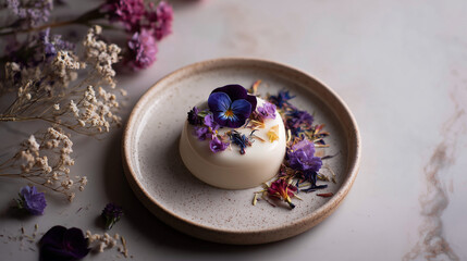 panna cotta with edible flowers