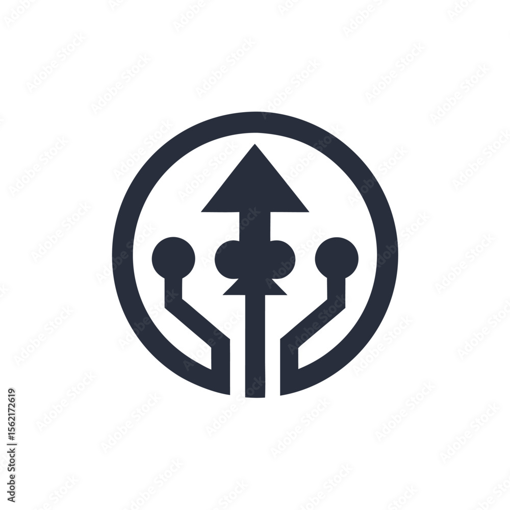 Aufkleber dark grey circular network symbol with upward arrow technology connection