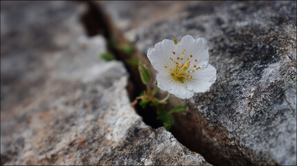 spring flowers on crack stone 