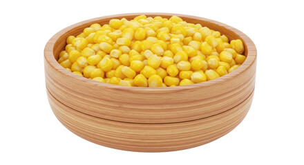 Isolated Sweet Corn Kernels in Wooden Bowl