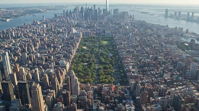 Aerial View of Manhattan Skyline with Central Park in New York City