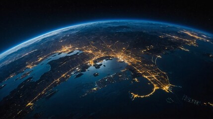 Fototapeta premium Satellite View of Illuminated City at Night