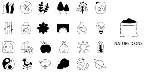 Obraz premium Nature simple concept 24 Black and White icons set. Vector Illustration. 