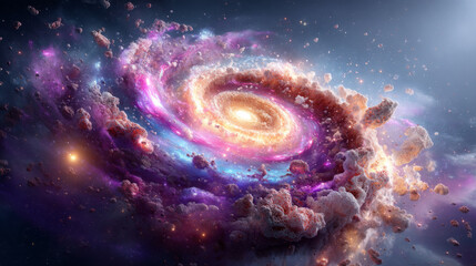 Fototapeta premium Stunning Spiral Galaxy in Vibrant Colors with Cosmic Dust and Stars