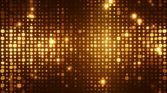 Golden disco lights background. Disco party glowing animation. Flicker wall lights. Night club, music video, LED screen and projector, glamour and fashion event, jazz, pop, looping