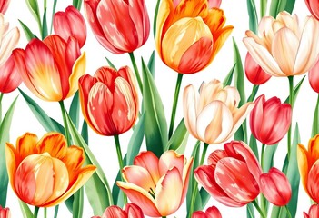 Obraz premium Vintage watercolor tulip seamless pattern Elegant floral design for wallpaper, fabric, and wrapping paper, wrapping paper, art