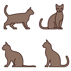 Four Different Poses of a Brown Cat Silhouette