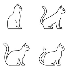 Four Simple Cat Outline Illustrations in Different Poses on White Background