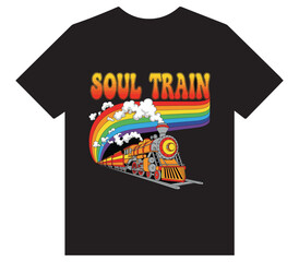 Retro Soul Train with Rainbow and Smoke - Vintage Music Express T-Shirt Design