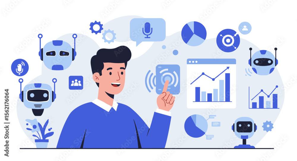 Poster artificial intelligence and data analytics vector illustration for digital technology design