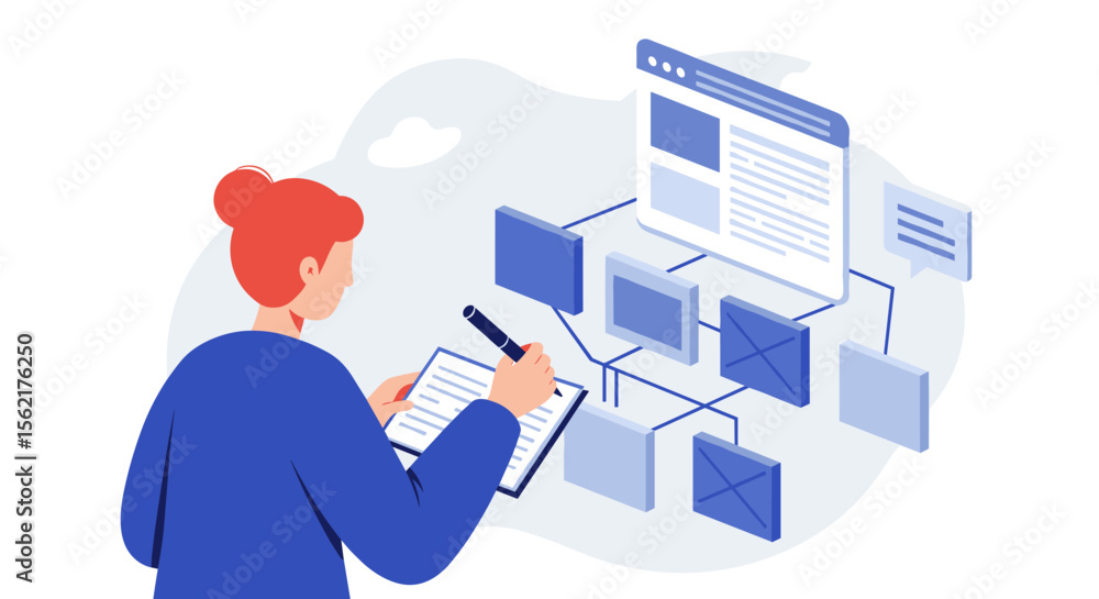 Poster web design planning vector illustration - project management in flat style for workflow optimization