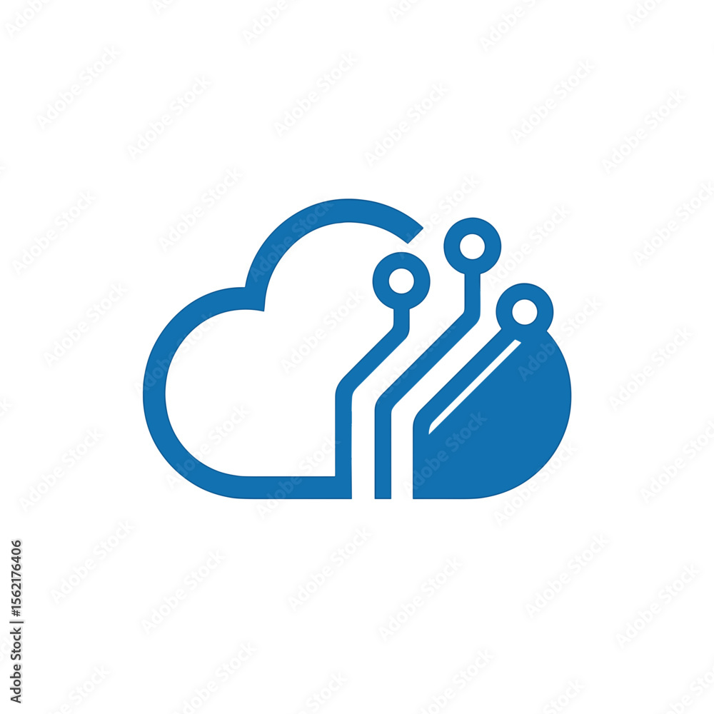 Poster modern line art cloud computing technology connection network system icon