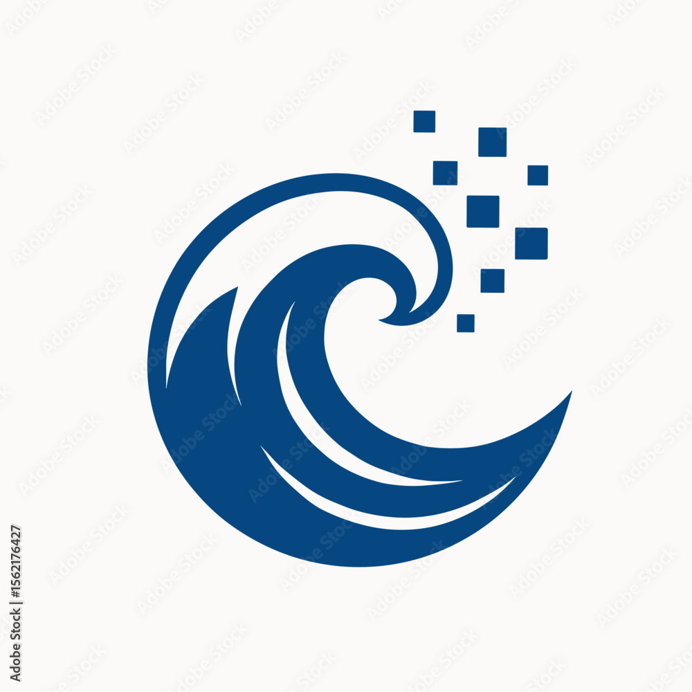 Aufkleber minimalist curve wave with pixel digital effect logo design concept