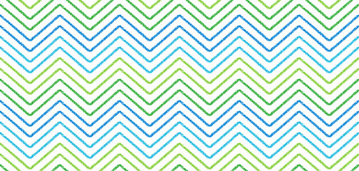 Crayon seamless pattern with zigzag lines. Abstract by with geometric zig zag print. Seamless pattern with blue and green wavy strokes with chalk texture, vector illustration