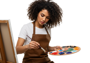 Woman and child doing art and eating at home