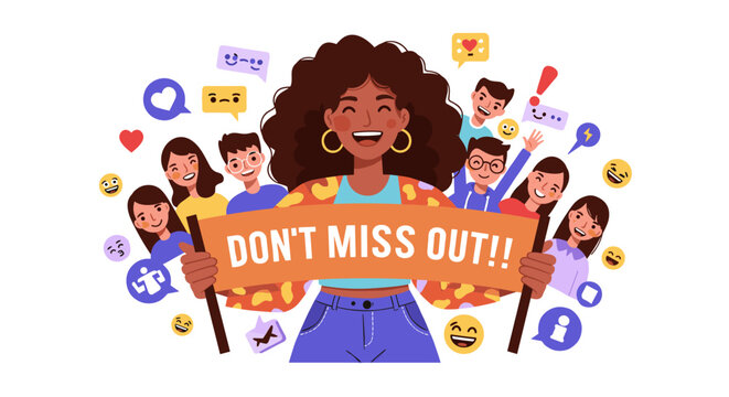 Engaging social media campaign vector illustration with diverse emojis and enthusiastic crowd for marketing design