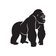 Obraz premium Powerful gorilla standing silhouette isolated on white background