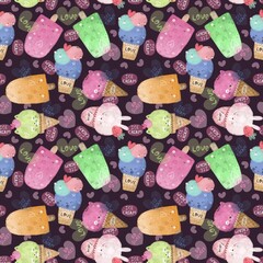 seamless pattern with cartoon ice cream. colorful illustration for kids, hand drawing flat style. baby design for fabric, print, textile, wrapper