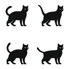 Four Black Cat Silhouettes in Different Positions on a White Background
