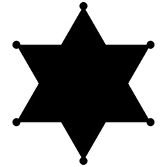 Sheriff's badge icon, black color six pointed hexagonal star vector illustration. Flat style wild west, police, western, deputy, authority idea concept symbol isolated on white background.