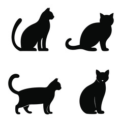 Four Black Cat Silhouettes in Various Poses on a White Background