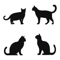 Four Cat Silhouettes in Different Poses on a White Background