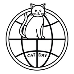 International Cat Day Illustration with Globe and Cat Silhouette