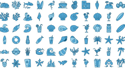Summer beach elements vector illustration - nautical icons for design projects in flat style