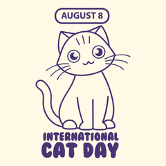 Cute Cartoon Cat for International Cat Day on August 8th