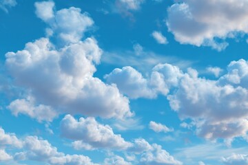 Obraz premium Fluffy white clouds drifting in a vibrant blue sky, ideal for enhancing nature-inspired themes in digital and print projects, perfect for designers and creatives alike